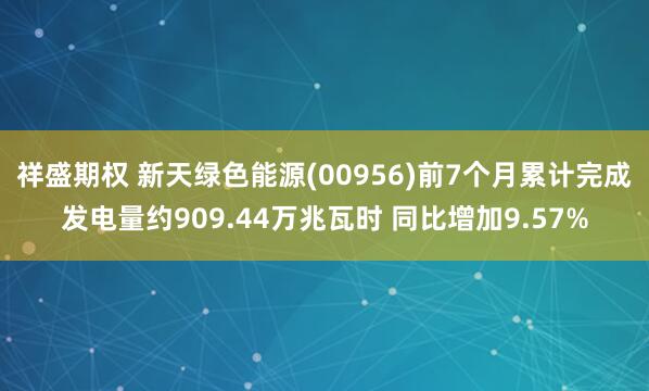 祥盛期权 新天绿色能源(00956)前7个月累计完成发电量约909.44万兆瓦时 同比增加9.57%